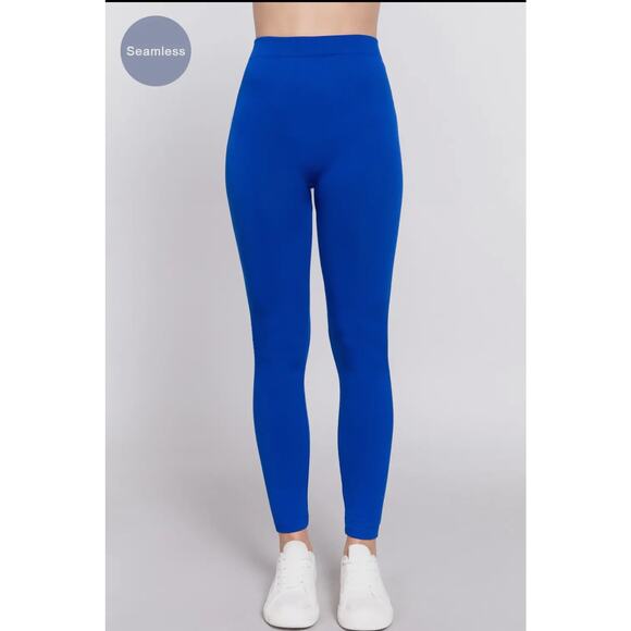 Active USA - Royal Blue Inner Brushed Seamless Leggings - One Size - Picture 2 of 5